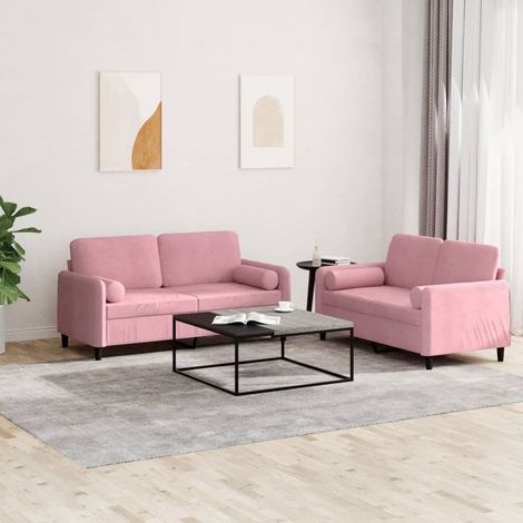 2-tlg. Sofagarnitur mit Kissen Rosa Samt (1/5)
