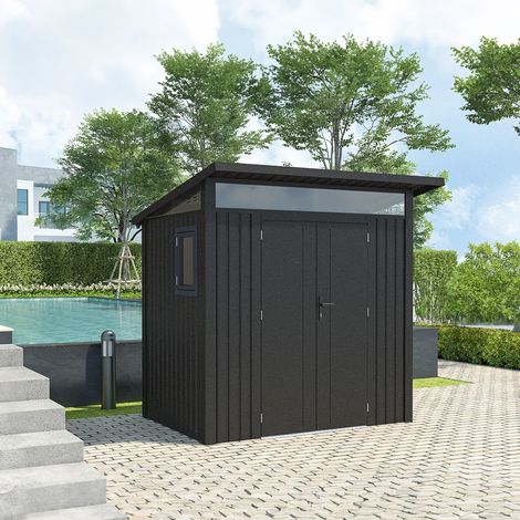 Abri de jardin métal Anthracite Alu 3m² + kit d'ancrage