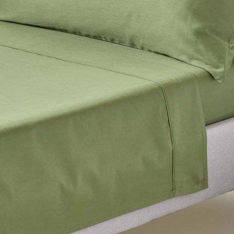 HOMESCAPES Moss Green Organic Cotton Flat Sheet 400 Thread Count, Single - Moss Green (1/5)
