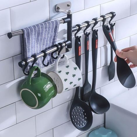 AVANC Barre Mural Cuisine 10 crochet Support Rangement En 304 Acier Inox Pour Ustensiles Spatule Casserole Rotative Sans Poinçon (1/4)