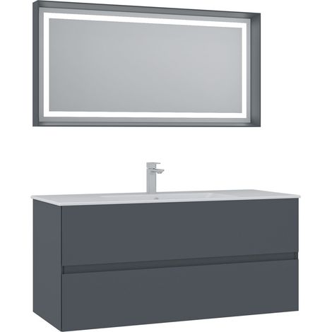 Ensemble Meuble Vasque avec Miroir (2 Pièces) "Nest 121 v2" - 121 x 51 x 55 cm - Matte Anthracite (1/4)