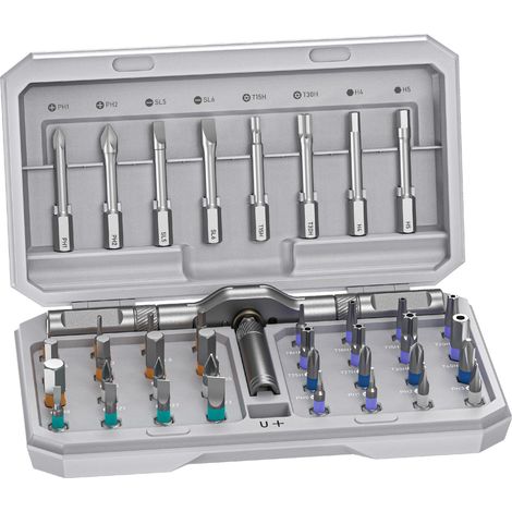 Tournevis magnétique 42 en 1 avec étui de rangement, kit de tournevis pour ordinateurs, lunettes, vélos, montres, meubles et travaux de bricolage Gris clair (1/5)
