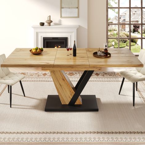 Table télescopique, extensible, 120 à 160 cm, en bois solide, avec pieds en métal, pour cuisine et salle à manger, pour 4 à 6 personnes, grain de bois, 120 x 75 x 75,5 cm