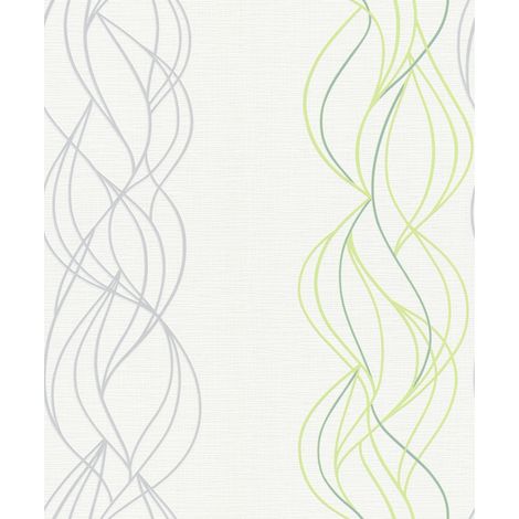 BRICOFLOR Papier Peint graphique vert et gris Papier Peint intissé pour couloir, chambre & plus Tapisserie moderne verte pour salon (1/3)