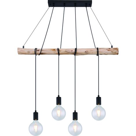Lampada a sospensione in legno e metallo nero opaco auston 4 x e27 globo lighting 15439-4 (1/5)