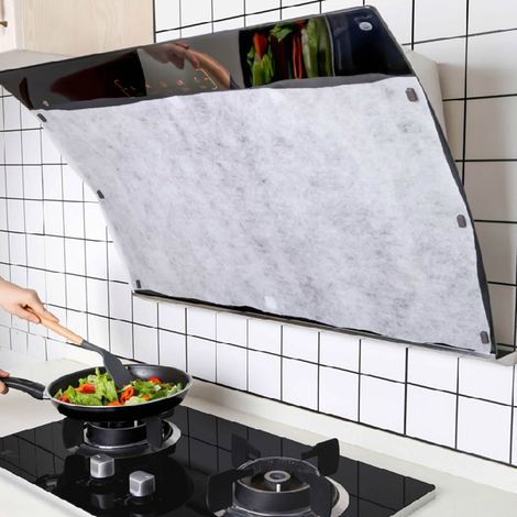 Pack de 10 filtres pour hotte de cuisine - Papier absorbant l'huile résistant à la chaleur, filtre à graisse, housse de protection anti-graisse non tissée, convient aux hottes à tirage latéral/contre- (1/4)
