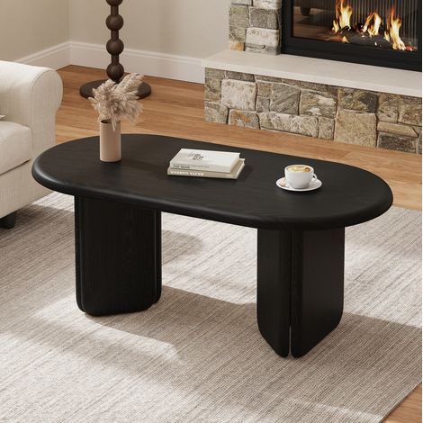 MODFU – Mesa de centro ovalada 99x50x40 cm de MDF con tablero amplio, patas redondeadas, bordes suaves y montaje sencillo – Negro (1/5)