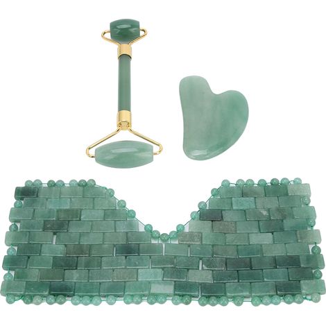 Plaque Gua Sha en Aventurine Verte - 3 Pièces pour Massage du Visage et Thérapie (1/5)