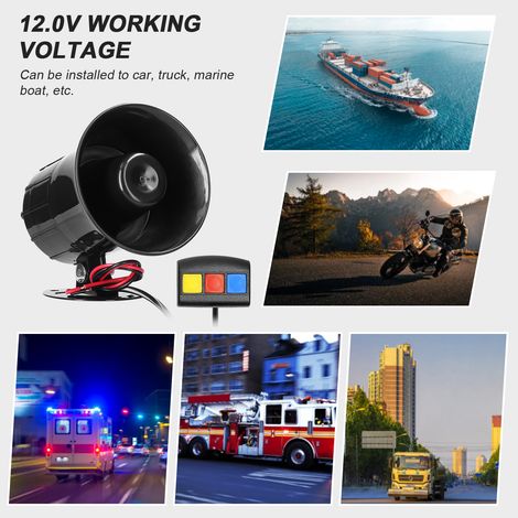 Clacson per auto a 3 toni da 110 dB, altoparlante elettrico, allarme di sicurezza a 12,0 V con centralina per barche e camion (1/5)
