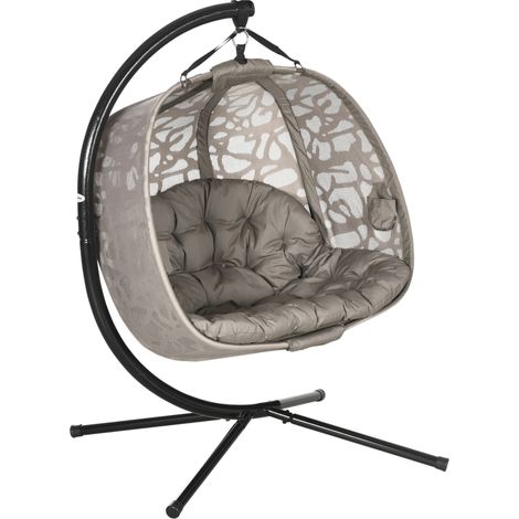 Fauteuil suspendu 2 places pliable en polyester avec coussin et structure en acier, charge jusqu'à 240 kg, couleur sable (1/5)