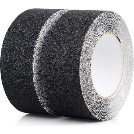 (5cm x 5m, Noir)2 Pack Ruban antidérapant, Bandes antidérapantes avec Ruban adhésif antidérapant pour escaliers, marches, revêtements de Sol, Ruban antidérapant Solide, Autocollant (1/5)