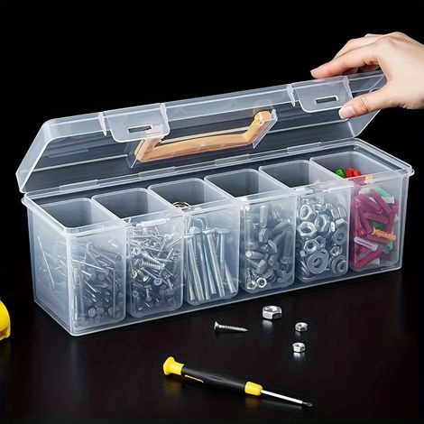 Boîte de rangement transparente à outils en 7 pièces, 6 petites boîtes et 1 grande boîte pour vis, quincaillerie et rangement de jouets (1/5)
