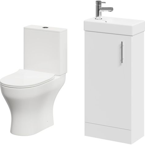 Nero Compact Gloss White 400mm 1 Door Floor Standing Cloakroom Vanity Unit and Toilet Suite including Jubilee Open Back Toilet (1/5)