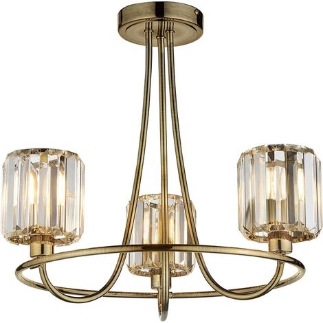 Endon Berenice Lampada da soffitto semi-incasso a 3 luci con paralume in vetro multi-braccio in ottone anticato (1/5)
