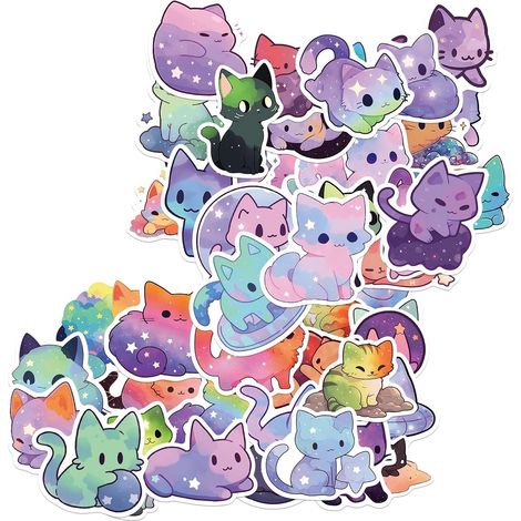 Set mit 50 Kawaii-Sternenhimmel-Katzenaufklebern, niedlichen Tierkatzenaufklebern, ästhetischen wasserfesten Vinyl-Computeraufklebern (1/5)