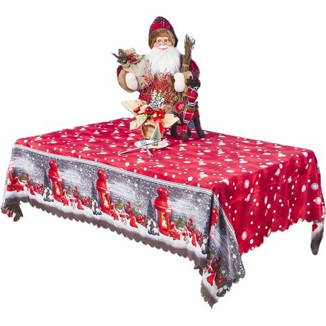 Mantel navideño rectangular estampado, impermeable, para decorar el comedor y la cocina. (1/5)