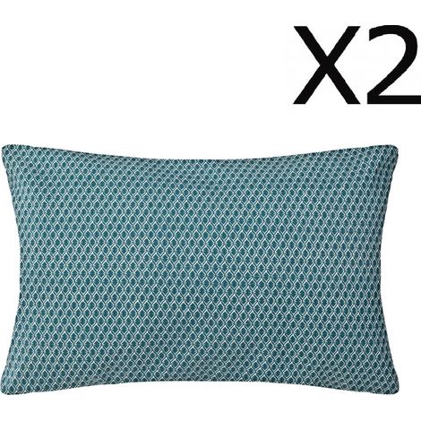 Pegane – Lot de 2 coussins bleu canard déhoussables 30 x 50 cm – Polyester et coton – Housse lavable pour entretien facile (1/2)