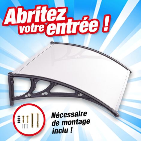 Marquise auvent de porte 90 x 120 cm – Panneau polycarbonate 5 mm – Structure ABS – Installation rapide et facile – Outiror