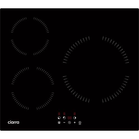 Ciarra – Plaque à induction 3 foyers 5600W – 9 niveaux de puissance – Minuteur 99 min – Verrouillage enfant – CD3BIHA