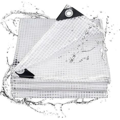 Bâche de protection 1,8 x 2,4 m, imperméable, robuste, 140 g/m², transparente, multi-usages, avec bords renforcés pour l'extérieur, imperméable, résistante aux UV (blanc) (1/5)