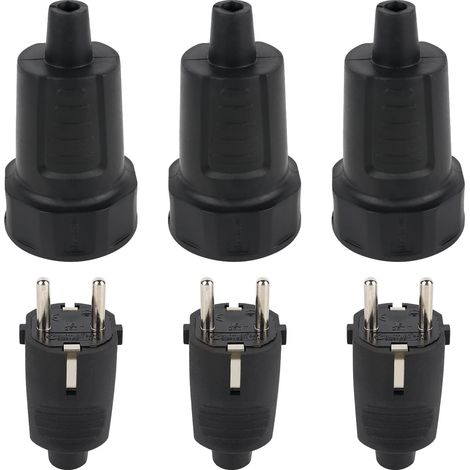 Presa elettrica maschio, set di 3 spine maschio e femmina, spina elettrica, nera, 250 V, 16 A, protezione IP44 adatta per prese interne e ambienti umidi - INHHUB