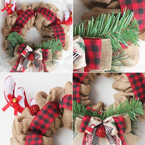 Couronne de Noël, bois de renne artificiels, guirlande en toile de jute, décorations de Noël à suspendre à la porte pour la maison et la classe (1/5)