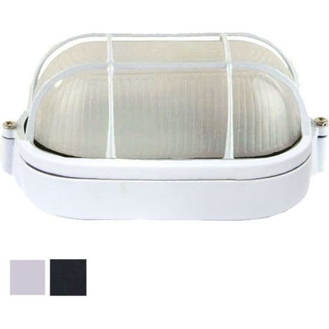 Plafonnier ovale avec cage en aluminium pour usage extérieur - 60w IP54 mm.210x107x95h. noir
