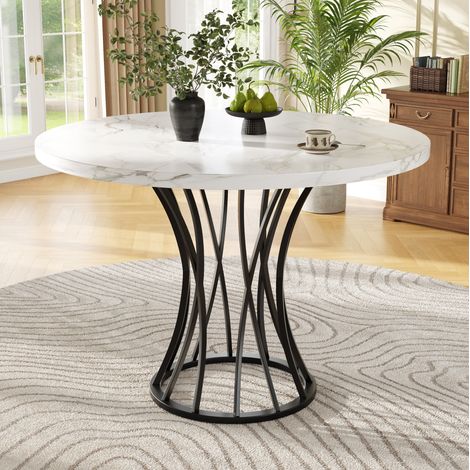 Ensemble table et chaises avec 4 chaises en velours, plateau blanc marbré et pieds noirs (1/5)