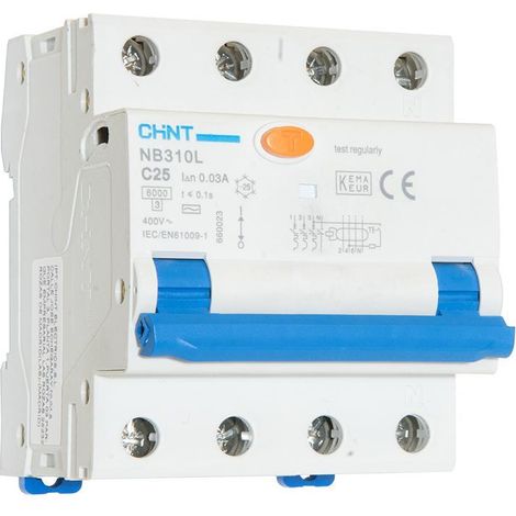 Interruttore magnetotermico differenziale compact 3p+n 10a 30ma 6ka curva c tipo a 4m chint - 660011