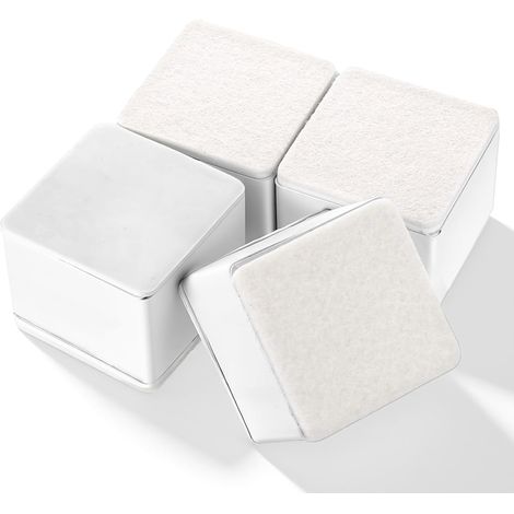 4 Pcs Rehausseur Meuble, 6 x 6 x 5 cm Rehausseur Pied de Table Basse, Pieds de Meubles en Feutre Carrés, Pied pour Meuble antidérapants Auto-adhésif pour Lits, canapés et Tables (Blanc) (1/5)