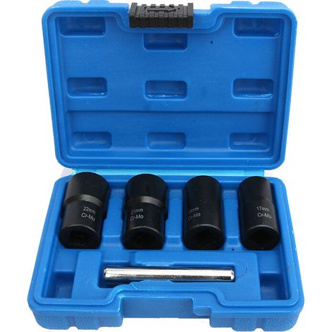 Lot de 5 clés à douille torsadées pour enlever les boulons 1/2" endommagés pour enlever les contre-écrous de 17 mm, 19 mm, 21 mm et 22 mm - RW (1/5)
