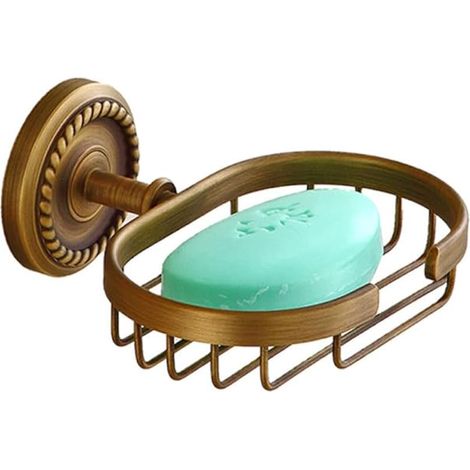 Porte-savon vintage en laiton massif - Porte-savon de douche antique - Support mural - Panier à savon rétro (1/5)