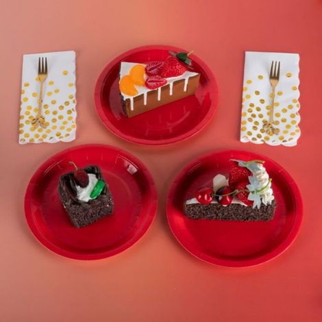 Assiettes - Carton Rouge - Rondes - 23 Cm - Jetables - Pour Fêtes Et Mariages - 100 Pièces (1/5)