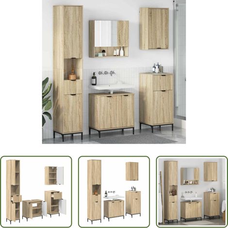 vidaXL Meubles en bois d'ingénierie - Ensemble de mobilier de salle de bain avec tiroir Chêne Sonoma (1/5)