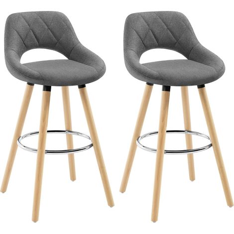 WOLTU 2X Taburetes de Bar con Respaldo Sillas de Cocina Juego de 2 Taburetes Altos Cocina Marco de Madera Maciza Lino Silla de Diseño Madera Gris Oscuro