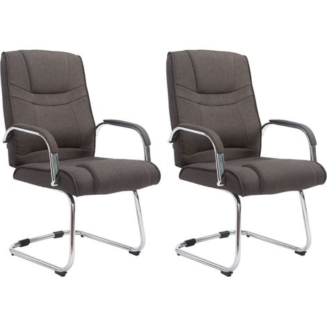 Juego de 2 sillas de oficina sin ruedas reposabrazos silla de visitas carga máxima 180 kg tela gris oscuro estructura de metal 100008518 (1/5)