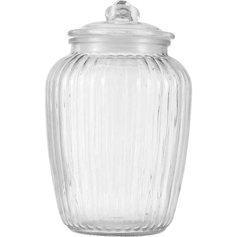 Grand bocal en verre avec couvercle - Plusieurs tailles - Style antique chic et transparent - Hauteur 26 cm / Ø 17,5 cm - 356 cl (1/5)