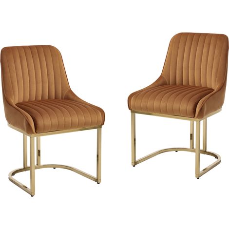 Wahson Office Chairs – Lot de 2 chaises en velours marron – Coussin épais 12cm – Base métallique dorée – Dossier matelassé pour soutien lombaire