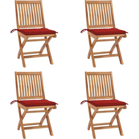 4 pcs Chaises pliables de jardin avec coussins, Chaises de jardin à dîner, Fauteuils de jardin Teck solide BGT17472 (1/5)