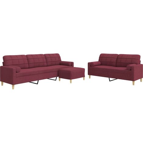Maison Exclusive - Set di Divani 3 pz Poggiapiedi e Cuscini Rosso Vino in Tessuto