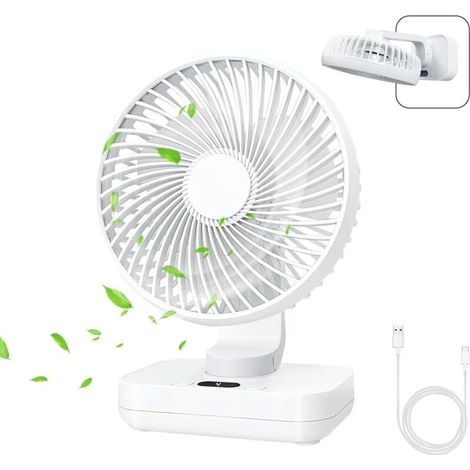 Wiederaufladbarer USB-Ventilator, 4000-mAh-Akku, klein, leise, leistungsstarker Tischventilator, 4 Geschwindigkeitsstufen, abnehmbarer tragbarer Ventilator – für Zuhause, Schlafzimmer, Büro, Outdoor (1/5)