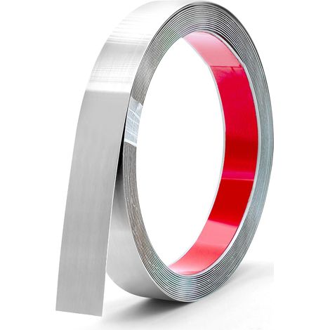 Bande Décorative Acier Inoxydable - 1 Rouleau - Argenté - Adhésif Miroir 8K - Pour Murs Et Cadres - 6M x 20MM (1/5)