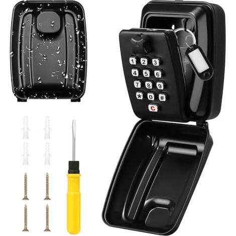 Secure Outdoor Key Box, Key Box with Code, Wall-Mounted Waterproof Key Box, with 12-Digit Code, Large Key Box for Home, Factory, Garage (1/5)