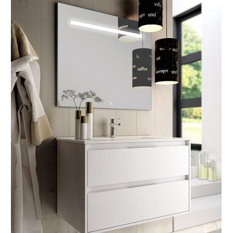 Meuble de salle de bain simple vasque - 2 tiroirs - blanc - IRIS et miroir Led STAM - 80cm (1/5)