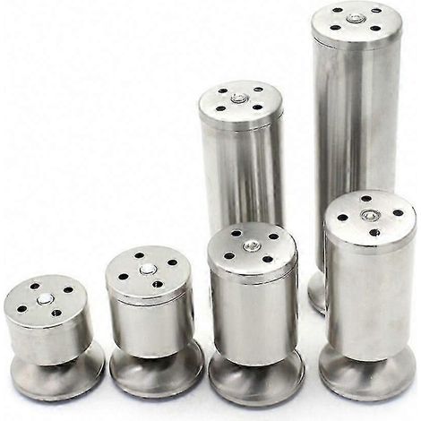 Quatre pieds de meubles réglables en acier inoxydable, cylindriques de 6 à 30 cm, adaptés aux cuisines, armoires, tables, 150 mm. (1/5)