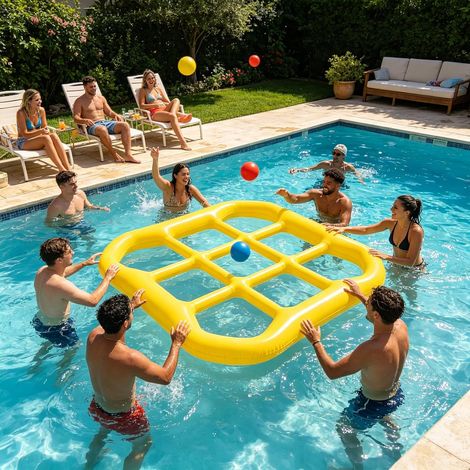 Jeu de morpion gonflable aquatique, avec 10 balles gonflables et 9 compartiments. Idéal pour la piscine, pour adultes et toute la famille. (1/5)