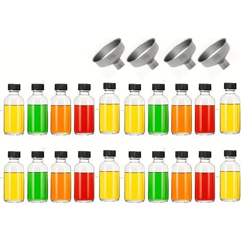 (20 x 2 oz) Bouteilles en verre modernes avec bouchons, adaptées au jus de gingembre, à l'huile, etc. Lavage à la main uniquement, sans BPA. (1/4)