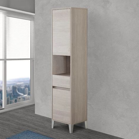 Armadio bagno da terra L. 40 cm Way rovere chiaro con vano a giorno (1/4)