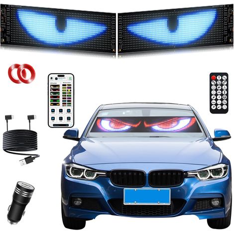 2PCS Lumière pour Yeux de Diable, 70 173mm Panneau Lumineux LED Voiture Yeux, Devil Eyes Light for Cars Window, Contrôle D'application Bluetooth, Programmable Afficheur LED pour Voiture, Magasin