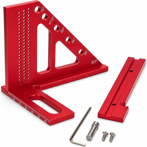 3D Multi-Angle Equerre Menuisier, 22,5°–90° Équerre Charpentier 3D en Alliage D'aluminium, Rapporteur Carré pour le Travail du Bois, Angle d'onglet Multifonction, pour Ingénieurs et Menuisiers (1/5)